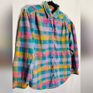 Angelique Imports Vintage Over Sized Cotton Colorful Plaid Top